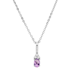 Collier en argent rhodi� cha�ne avec pendentif infini avec barrette et Amethyste v�ritable et oxydes blancs sertis 40+5cm - Vue 2