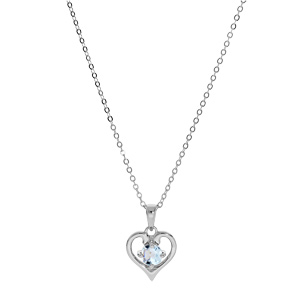 Collier en argent rhodi� cha�ne avec pendentif coeur gros Topaze bleu v�ritable 40+5cm - Vue 2
