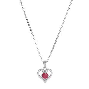 Collier en argent rhodi� cha�ne avec pendentif coeur gros oxyde rose serti 40+5cm - Vue 2