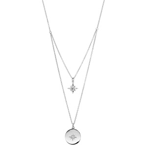 Collier en argent rhodi� double rang avec pendentif etoile et pastille oxyde blanc longueur 40+4cm - Vue 2
