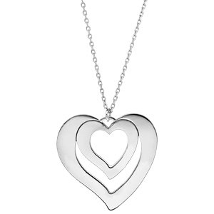 Collier en argent rhodi� cha�ne avec pendentif coeur � graver 1, 2, 3 ou 4 pr�noms longueur 40+5cm - Vue 2
