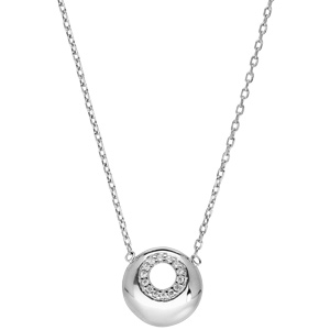 Collier en argent rhodi� avec pendentif rond perc� oxydes blancs sertis longueur 42cm - Vue 2