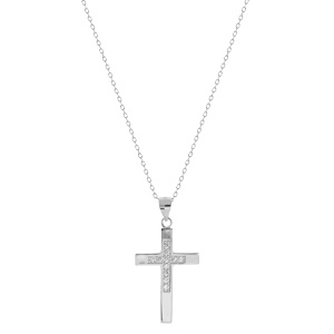 Collier en argent rhodi� cha�ne avec pendentif croix et oxydes blancs 40+2+2cm - Vue 2