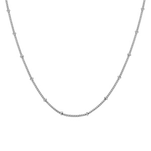 Cha�ne en argent rhodi� maille gourmette avec boules 42cm r�glable longueur 36cm - Vue 2