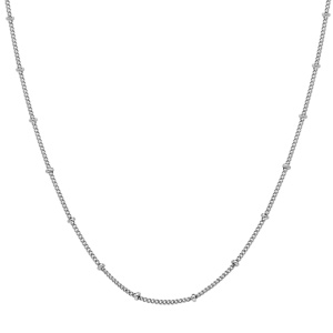 Cha�ne en argent rhodi� maille gourmette avec boules 60cm r�glable longueur 55cm - Vue 2