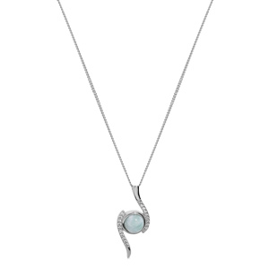Collier en argent rhodi� cha�ne avec pendentif ruban d\'oxydes blanc et Larimar bleu v�ritable 42+3cm - Vue 2