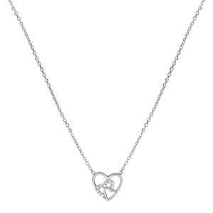 Collier en argent rhodi� cha�ne avec pendentif coeurs et oxydes blancs sertis 38+4cm - Vue 2