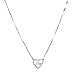Collier en argent rhodi� cha�ne avec pendentif coeur avec courbe de vie et oxydes blancs sertis 38+4cm - Vue 2