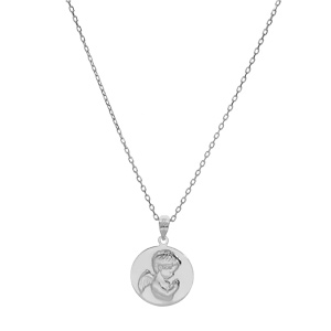 Collier en argent rhodi� cha�ne avec pendentif m�daille Angelot en relief 40+5cm - Vue 2