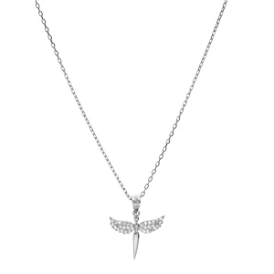 Collier en argent rhodi� cha�ne avec pendentif Ep�e et aile d\'ange 40+5cm - Vue 2