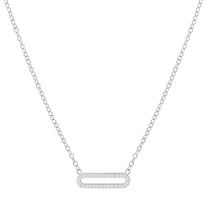 Collier en argent rhodi� cha�ne avec pendentif rectangulaire arrondi pav� d\'oxydes blancs sertis 40+5cm - Vue 2