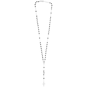 Chapelet en argent rhodi� avec boules pierres noires facettees longueur 50cm - Vue 2
