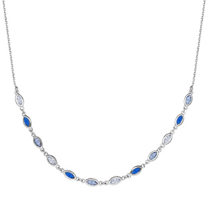 Collier en argent rhodi� maillons orn�s d\'oxydes d�grad�s de bleu et blancs en forme de navette longueur 38+7cm - Vue 2