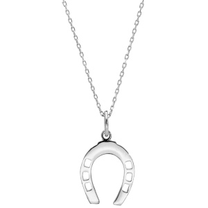 Collier en argent rhodi� cha�ne avec pendentif fer � cheval longueur 42+3cm - Vue 2