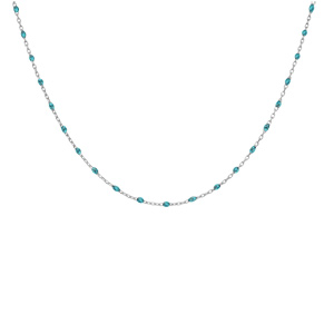 Collier en argent rhodi� cha�ne avec olives couleur bleu transparent 40+5cm - Vue 2