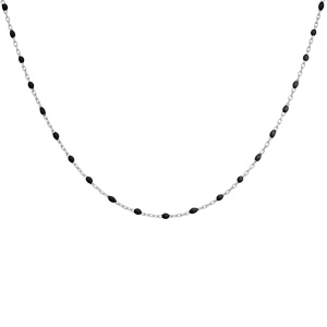 Collier en argent rhodi� avec perles noires 40+5cm - Vue 2
