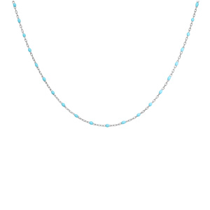 Sautoir en argent rhodi� avec perles couleur turquoise 60+10cm - Vue 2