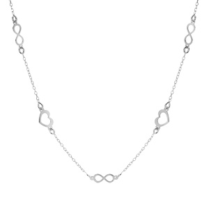 Collier en argent rhodi� cha�ne avec coeurs et infinis 42+3cm - Vue 2