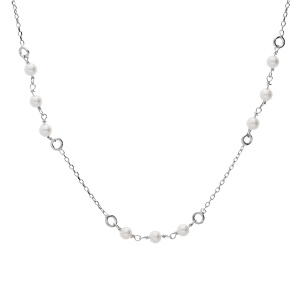 Collier en argent rhodi� cha�ne avec perles blanches de synth�se 42+3cm - Vue 2