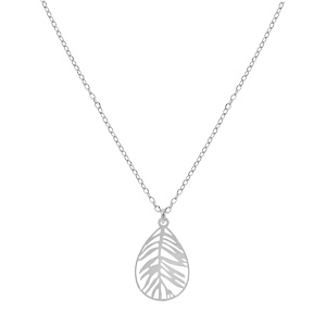 Collier en argent rhodi� cha�ne avec pendentif feuillage 42+3cm - Vue 2