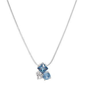 Collier en argent rhodi� cha�ne avec pendentif 3 oxydes bleus et blanc 42+3cm - Vue 2
