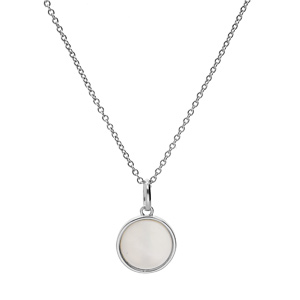 Collier en argent rhodi� cha�ne avec pendentif rond Nacre blanche v�ritable 10mm 40+4cm - Vue 2