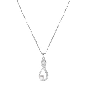 Collier en argent rhodi� cha�ne avec pendentif infini Perle de culture d\'eau douce blanche mm et oxydes blancs sertis 42+3cm - Vue 2