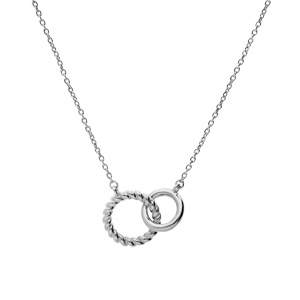 Collier en argent rhodi� cha�ne avec double anneaux entremel�s lisse et torsade 40+4cm - Vue 2