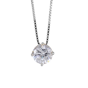 Collier en argent rhodi� cha�ne avec pendentif oxyde blanc serti 4 griffes - longueur 42cm - Vue 2