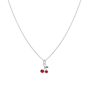 Collier en argent rhodi� pendentif cerise 38+5cm - Vue 2