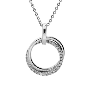 Collier en argent rhodi� cha�ne avec pendentif double cercle 40+4cm - Vue 2