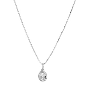 Collier en argent rhodi� cha�ne avec pendentif pierre blanche suspendue sur barrette et contour oxydes blancs sertis 42+3cm - Vue 2