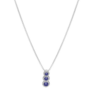 Collier en argent rhodi� cha�ne avec pendentif pierres bleues en chute et contour oxydes blancs sertis 42+3cm - Vue 2