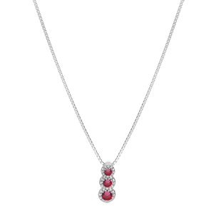 Collier en argent rhodi� cha�ne avec pendentif pierres rouges en chute et contour oxydes blancs sertis 42+3cm - Vue 2