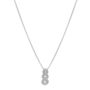 Collier en argent rhodi� cha�ne avec pendentif pierres blanches en chute et contour oxydes blancs sertis 42+3cm - Vue 2