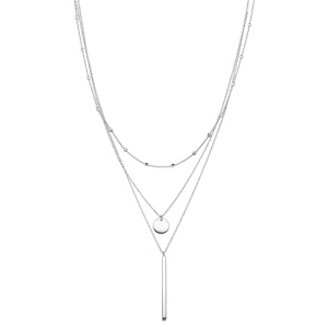 Collier en argent rhodi� avec triple cha�ne Pendentifs tube et m�daille 42+3cm - Vue 2