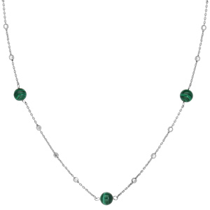 Collier en argent rhodi� avec perles de Malachites v�ritable 42+3cm - Vue 2