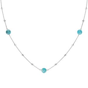 Collier en argent rhodi� avec perles bleu ciel 42+3cm - Vue 2