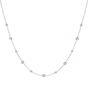 Collier en argent rhodi� avec boules en oxyde rose 42+3cm - Vue 2