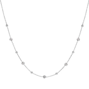 Collier en argent rhodi� avec boules en oxydes blancs 42+3cm - Vue 2