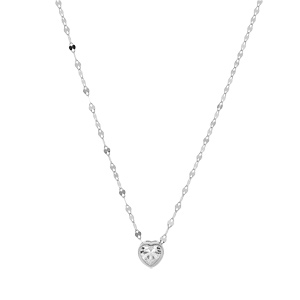 Collier en argent rhodi� cha�ne fantaisie avec pendentif coeur oxyde blanc serti 40+5cm - Vue 2