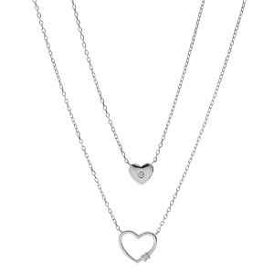 Collier en argent rhodi� cha�ne double avec pendentifs coeur 40+5cm - Vue 2