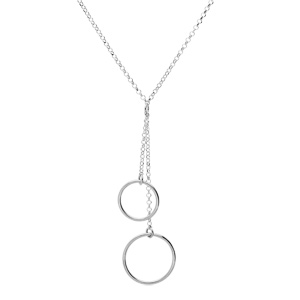 Collier en argent rhodi� forme Y avec 2 anneaux 42,5cm - Vue 2