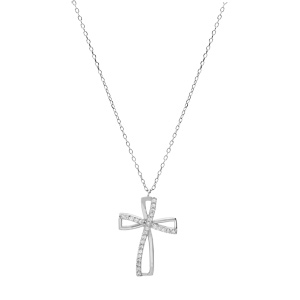 Collier en argent rhodi� cha�ne avec pendentif croix oxyde blanc serti 40+5cm - Vue 2