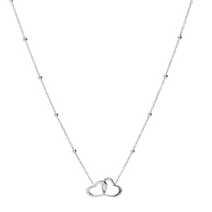 Collier en argent rhodi� cha�ne avec pendentif double coeur entrem�l� 40+5cm - Vue 2
