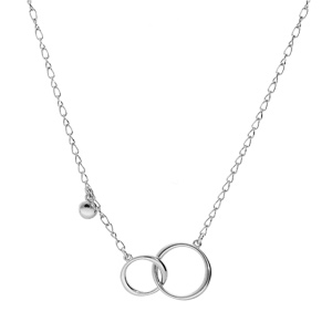 Collier en argent rhodi� cha�ne avec pendentif double cercle entrem�l� et pampille boule 40+5cm - Vue 2