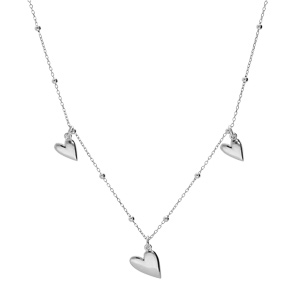 Collier en argent rhodi� cha�ne avec pampilles 3 coeurs 40+5cm - Vue 2