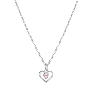 Collier en argent platin� cha�ne avec pendentif coeur et oxyde rose 35+5cm - Vue 2
