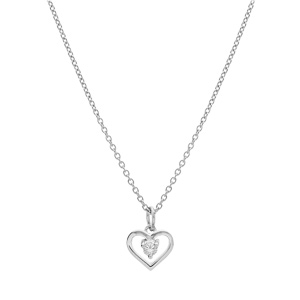 Collier enfant en argent platin� cha�ne avec pendentif coeur et oxyde blanc 35+5cm - Vue 2