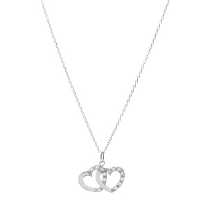 Collier en argent platin� cha�ne avec pendentif double coeur pr�nom � graver avec oxydes blancs sertis 42+3cm - Vue 2